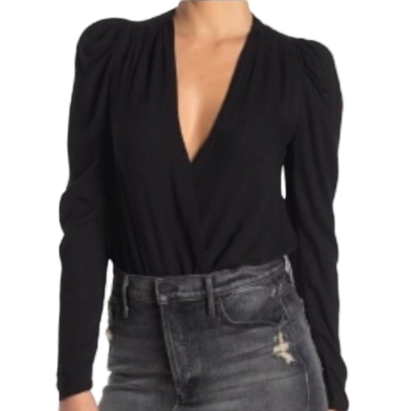 AFRM Black Long Sleeve Wrap Front Bodysuit M - Picture 3 of 8